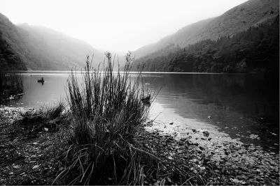 View across a still lake
